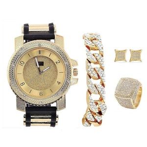 Watch Set -Cuban Chain ,Bracelet, Earrings & Ring